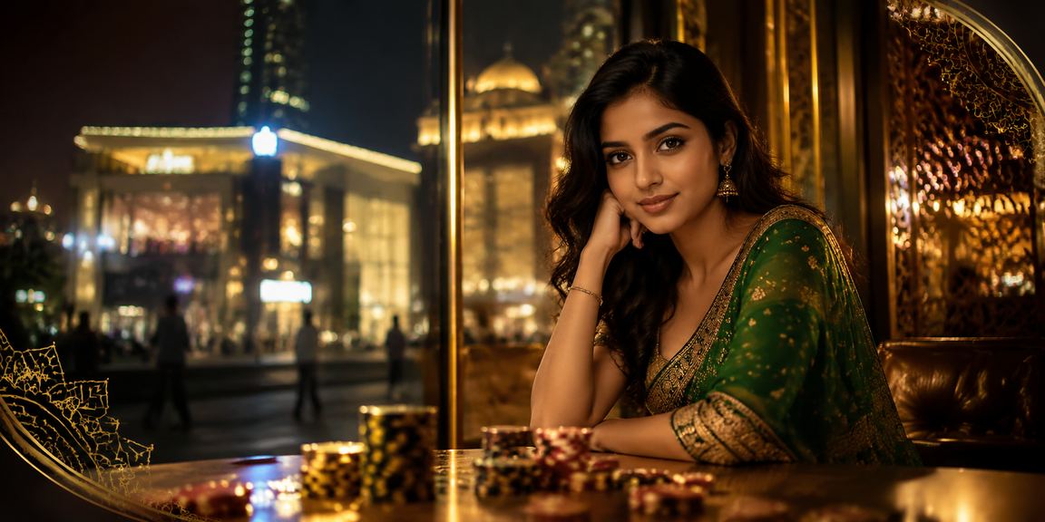 Delhi casino nightlife with bright neon signs and saree-clad patrons